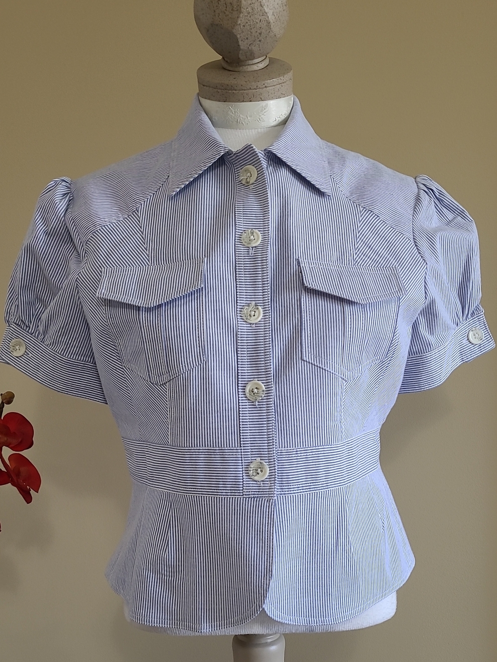 NEW Jennifer And Grace Lined Jacket Top Taipered Waist Peplum Puff Sleeve Sz 12